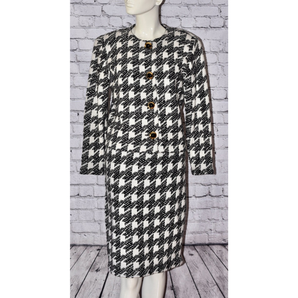 ST. JOHN KNIT by Marie Gray B&W Houndstooth Long Sleeve Jacket Skirt SET Size 10 - Picture 1 of 5